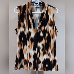 Calvin Klein Women's (Size M) Brown, Black Print Sleeveless Blouse Top